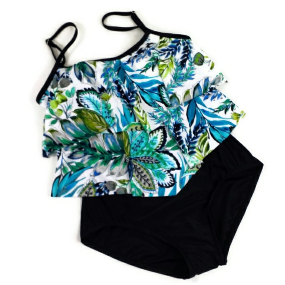 Maxine of Hollywood Blue and Green Floral One Piece Swimsuit